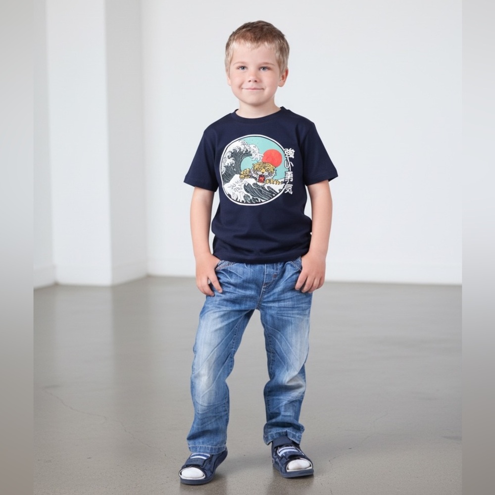 Kids Graphic T-Shirts - Tan and Navy